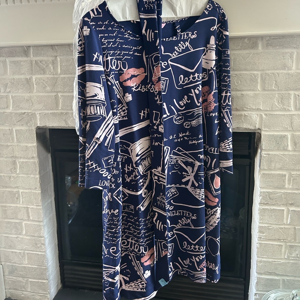 Lilly Pulitzer Navy and Pink Graphic Dress stretch novelty print size Large